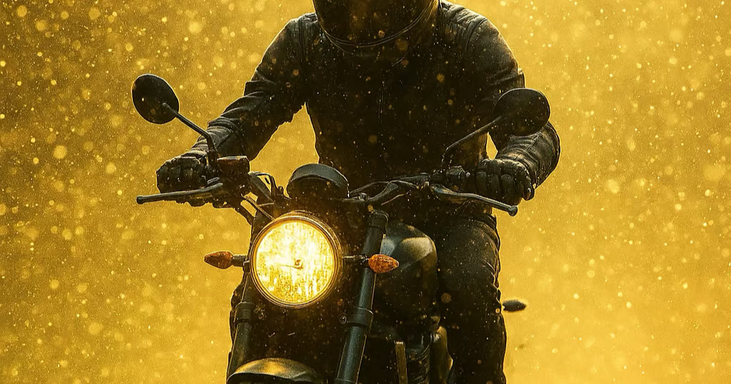 花粉が飛び交う中で疾走するイメージ